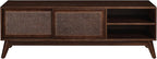 Ball & Cast 59" Mid Century Modern TV Stand for TVs up to 65", Media Console with Rattan Sliding Doors, 2 Open Shelves & Solid Wood Legs, Entertainment Center for Living Room,Bedroom,Walnut