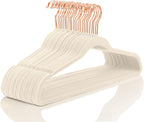 MIZGI Premium Velvet Hangers (60 Pack) Heavy Duty - Non Slip Felt Hangers - Velvet Suit Hanger Ivory - Rose Gold Hooks,Space Saving Clothes Hanger