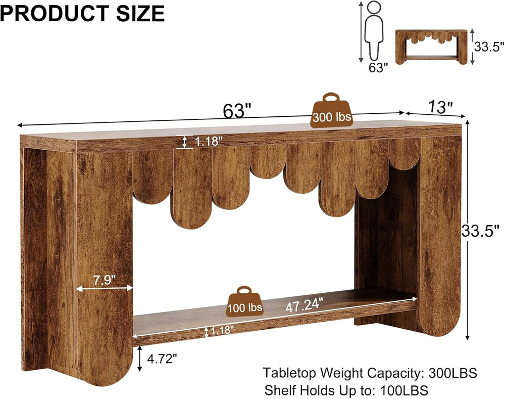 IBF 63” Long Entryway Table, 2-Tier Console Table with Storage Rustic Brown |...