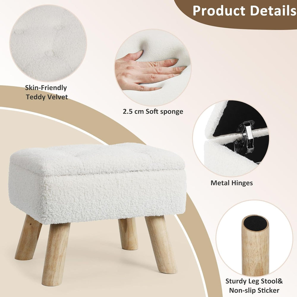 OGEMXU Storage Ottoman, Small Foot Stool Ottoman with Storage, Boucle Teddy V...