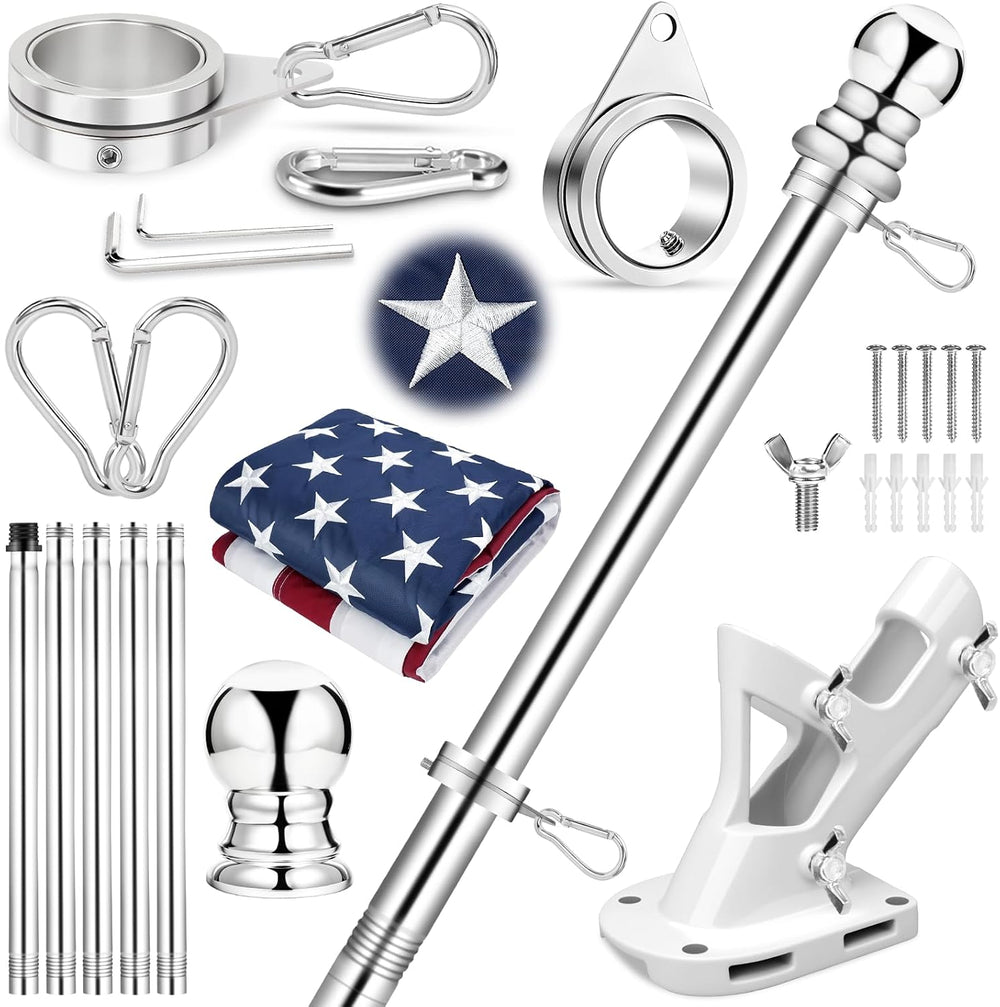 American Flag with Flag Pole Kit for Outside House, 6 Ft Metal Flagpole Kit &...