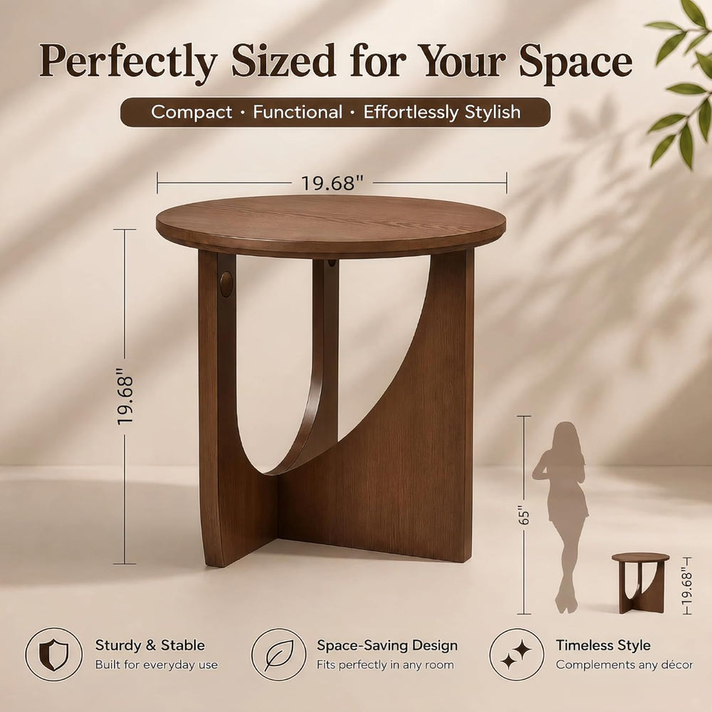 100% Solid Wood Round Side Table Set of 2, 19.7'' Walnut Brown Small ...