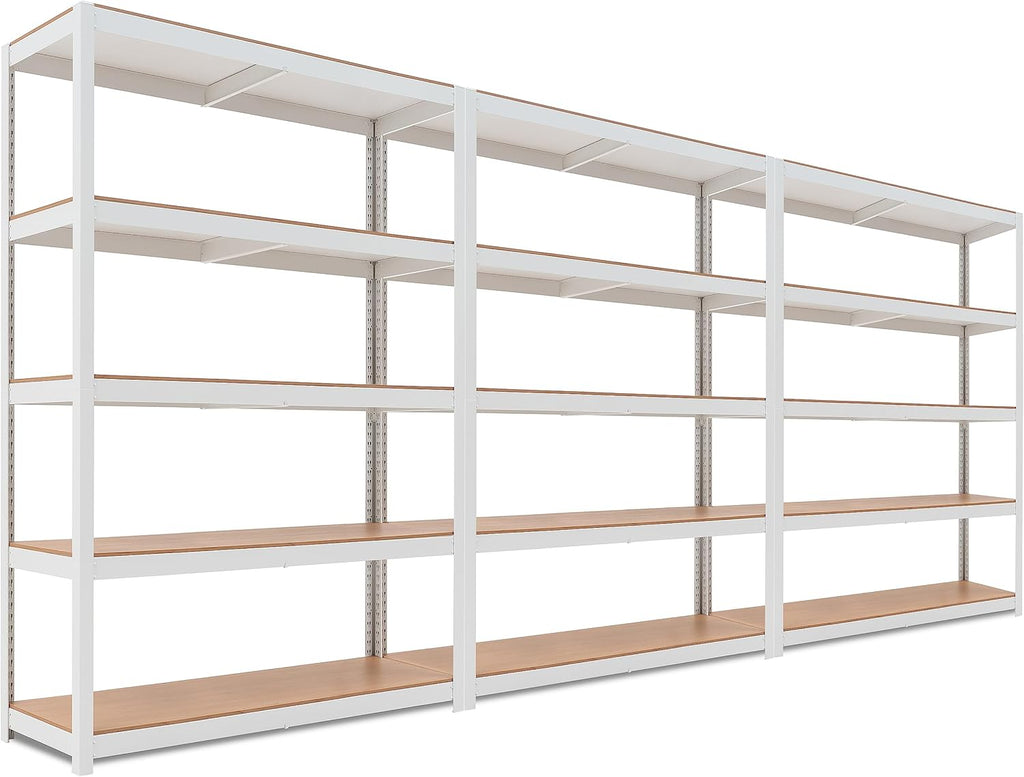 HOMEDANT House Lift-Beam White 48" Wide Boltless Heavy Duty Garage Storage Shelving Adjustable 5-Tier Metal Shelves Laminated Organization Shelf Industrial Utility Rack Pantry Shed Office Store 3Pack