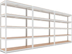 HOMEDANT House Lift-Beam White 48" Wide Boltless Heavy Duty Garage Storage Shelving Adjustable 5-Tier Metal Shelves Laminated Organization Shelf Industrial Utility Rack Pantry Shed Office Store 3Pack