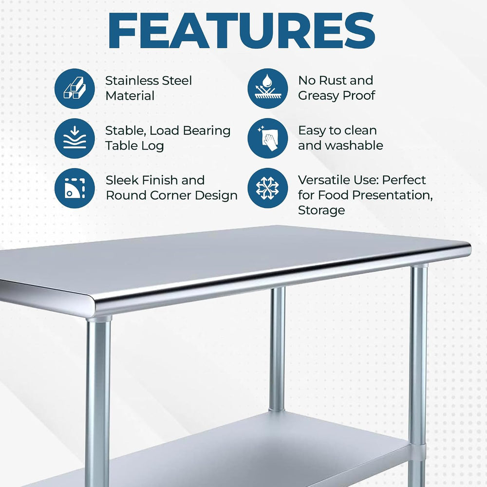 14" x 36" Stainless Steel Prep Table – NSF Certified Heavy Duty Wor...