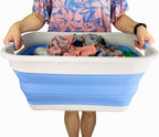 SAMMART 41L (10.8 gallon) Collapsible Plastic Laundry Basket - Foldable Pop Up Storage Container/Organizer - Portable Washing Tub - Space Saving (Grey/Little Boy Blue, Rectangular)