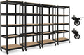 HOMEDANT House 5-Tier Metal Rolling Cart Shelf Rack Casters Heavy Duty Laminated Wheel Shelving Unit Adjustable Utility Storage Shelves Organizer Shelf Kitchen Garage 24.4" W x 16.5" D x 62.2" H 4Pack