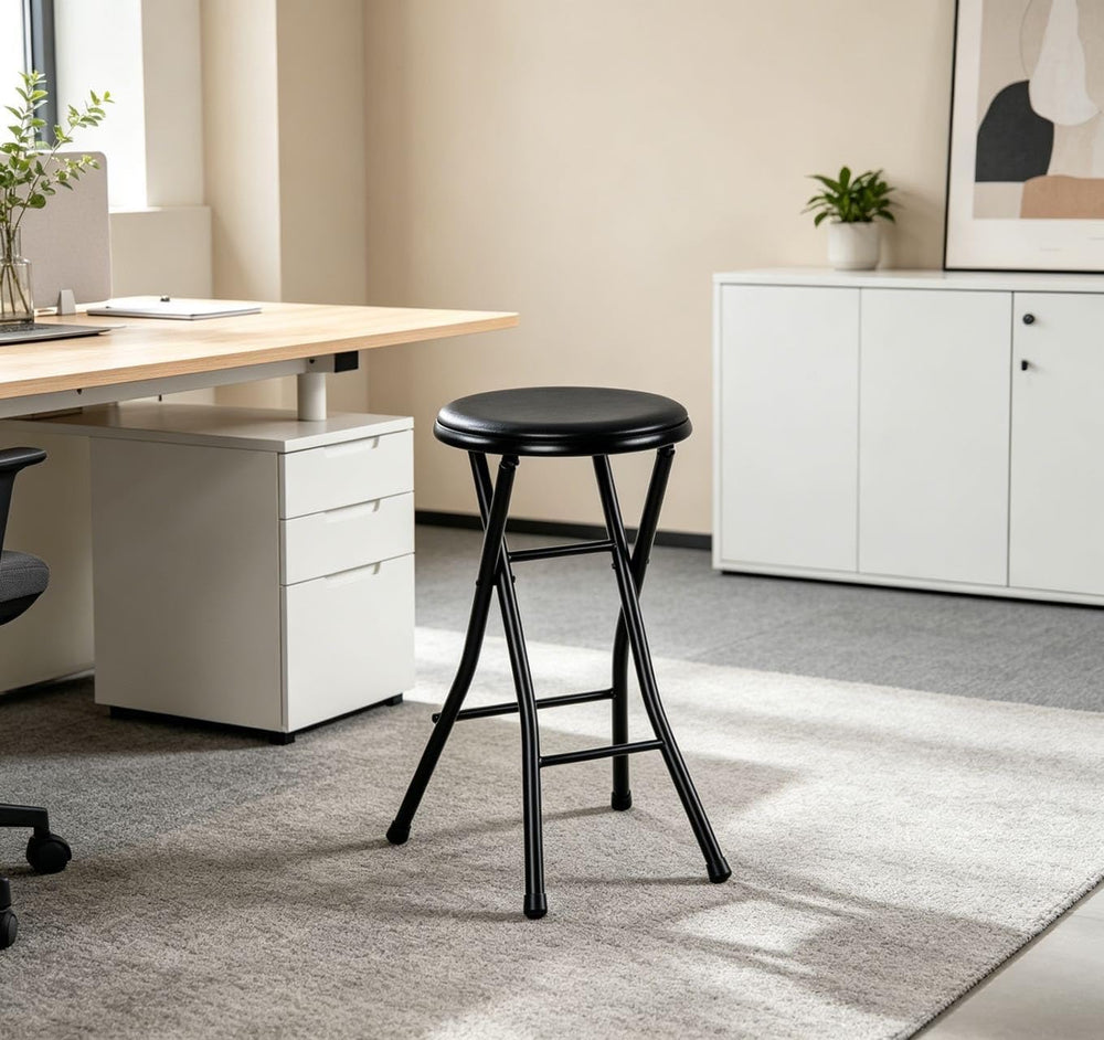 24-inch Tall, Padded Folding Stool, Black