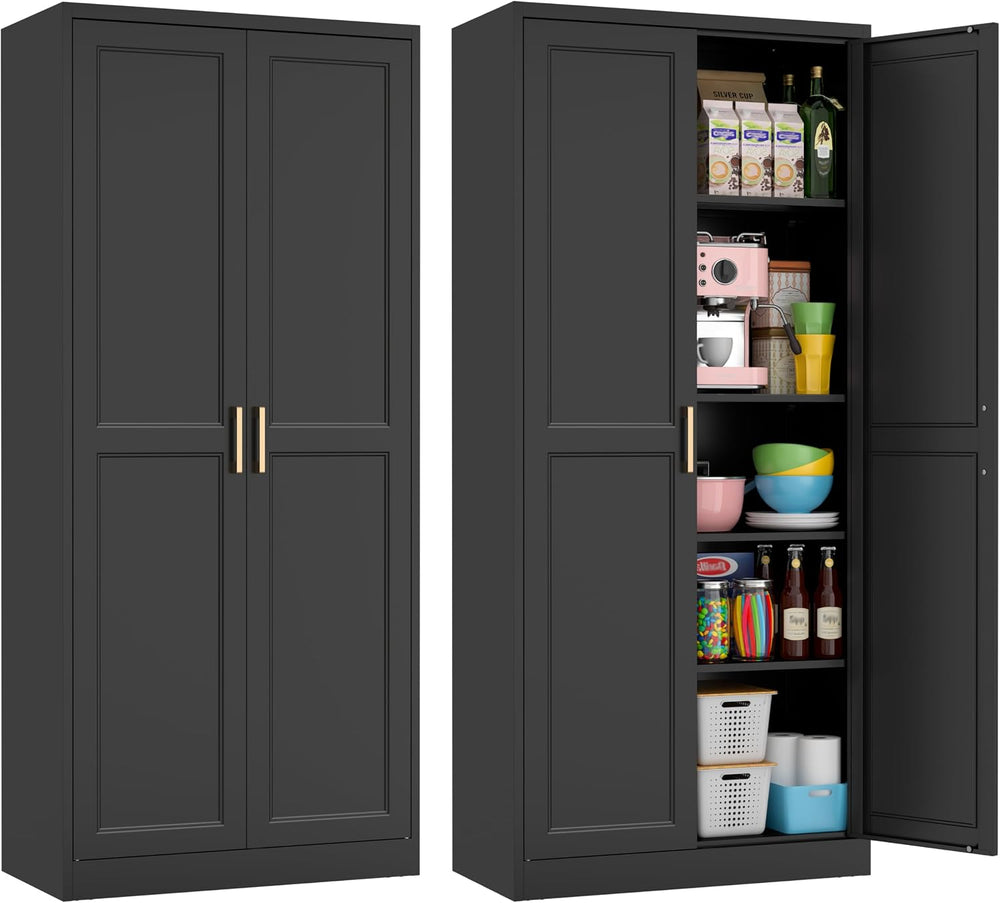 71" Tall Metal Pantry Cabinet, Black Kitchen Pantry Storage Cabinet with...