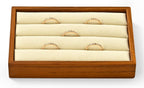 Solid Wood 3-Slots Jewelry Ring Display Tray Showcase Small Jewelry Display Organizer Tray for Rings(M,Beige)