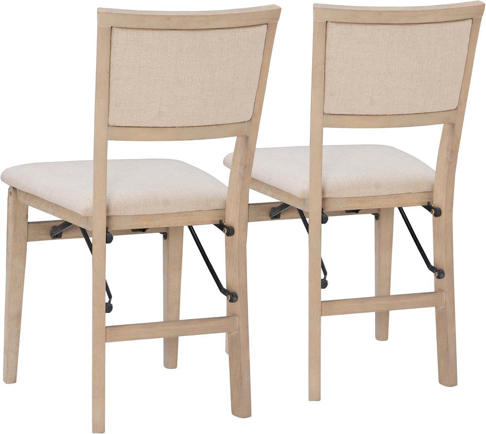 Linon Keira Natural Rustic Wooden Folding Chair with Beige Upholstered Seat a...