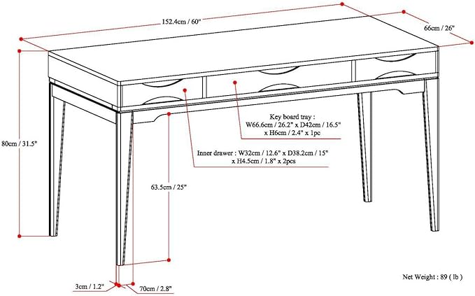 SIMPLIHOME Harper Desk - 60-Inch Wide Solid Hardwood Writing Desk in Walnut Brown, Mid-Century Modern Home Office Computer Table for Workspace or Study with 2 Drawers and Flip-Down Keyboard Tray