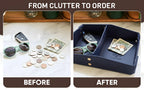 Valet Tray Organizer for Men & Women - PU Leather Catch All Tray with Removable Divider - EDC Storage for Keys, Watch, Phone - Nightstand, Dresser & Desk Organizer - Pacific Navy