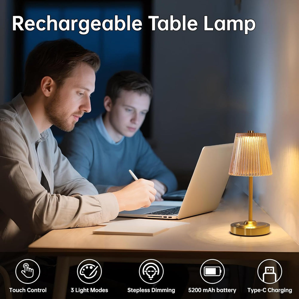 Shenmoyl Cordless Touch Table Lamp with 5200mAh Battery - 3 Adjustable Color ...
