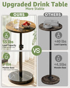 Adjustable Drink Table, Round Pedestal Side Table for Small Spaces | 9 lbs Marble Base, 18–31'' Height, Waterproof Coated, Brown & Black