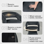 Lexicon Swivel Accent Chair, Modern Velvet Round Barrel Chair, Dark Gray | Swivel Chair with Open Back, Plush Foam Cushions, Metal Swivel Base for Living Room/Bedroom/Office/Small Spaces