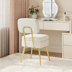 MALOL Velvet Makeup Vanity Chair with Storage and Back, Cute No Wheels Vanity Stool Ottoman with Golden Metal Legs for Bedroom Dressing Closet, Beige