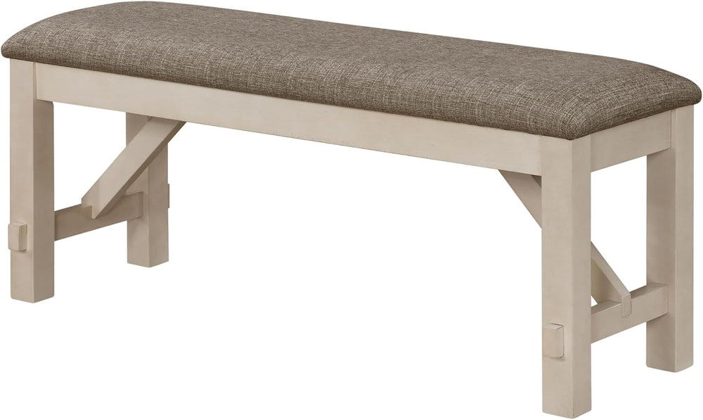 Dining Bench 48 Inch Upholstered Seat Cottage Style Chalk Gray Finish Cream F...