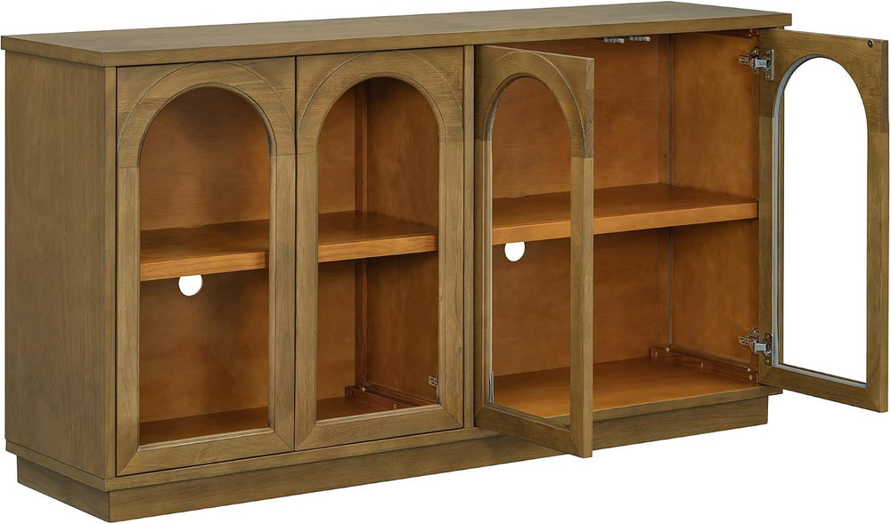SOFTSEA Farmhouse 58" Sideboard with Adjustable Shelves, Glass Arch Buff...