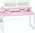 Pamray 47 Inch Small Computer Desk with Monitor Stand, Simple Office Desk with Headphone Hook for Small Spaces, Kids Study Writing Table for Bedroom, Pink