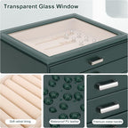 DesignSter Jewelry Box Organizer, Jewelry Box for Women, PU Jewelry Organizer Display Case with Side Drawers, Jewelry Storage for Earring Necklace Ring Bracelet Watch