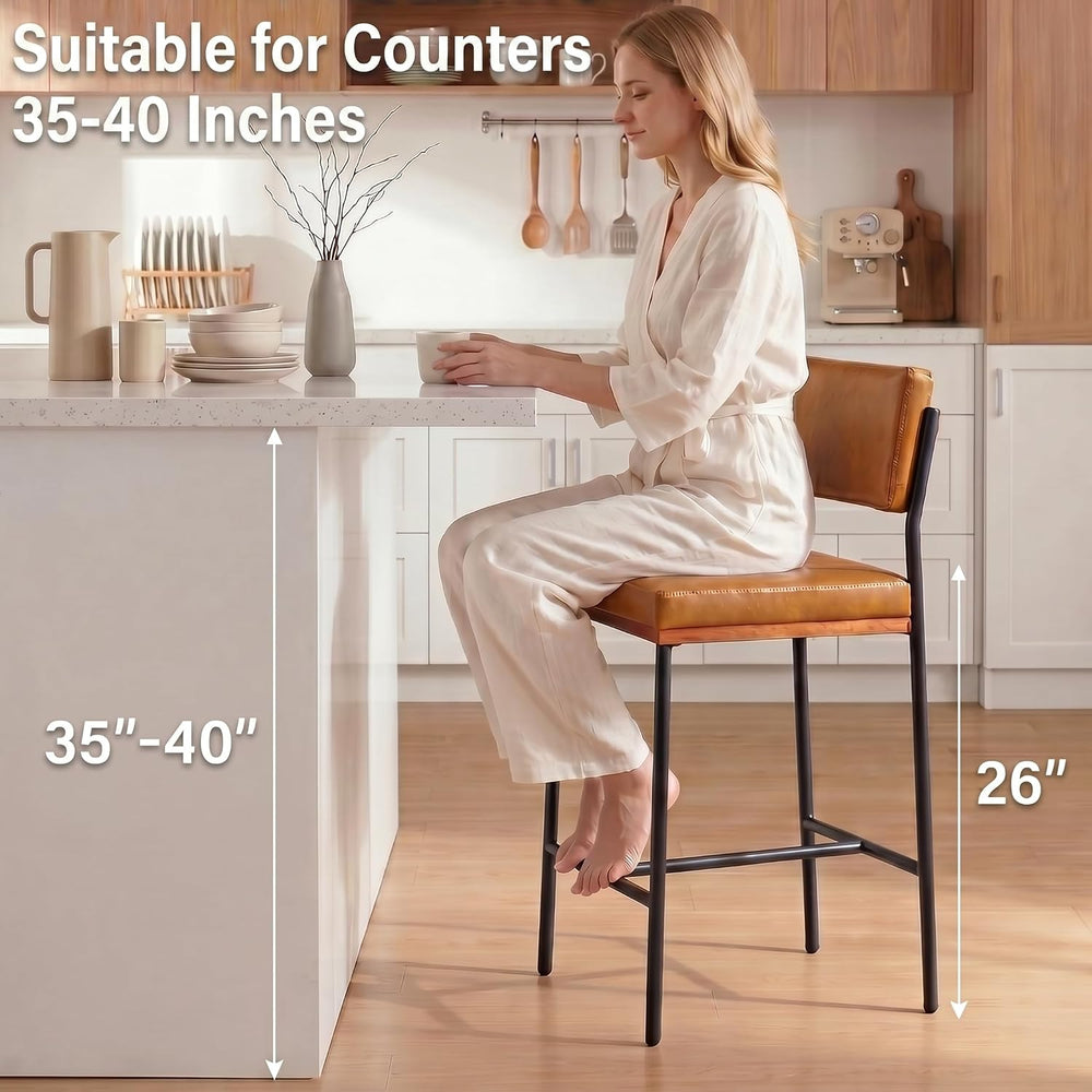 Faux Leather Bar Stools Set of 2,26 Inch Modern Counter Height Bar Stools for...