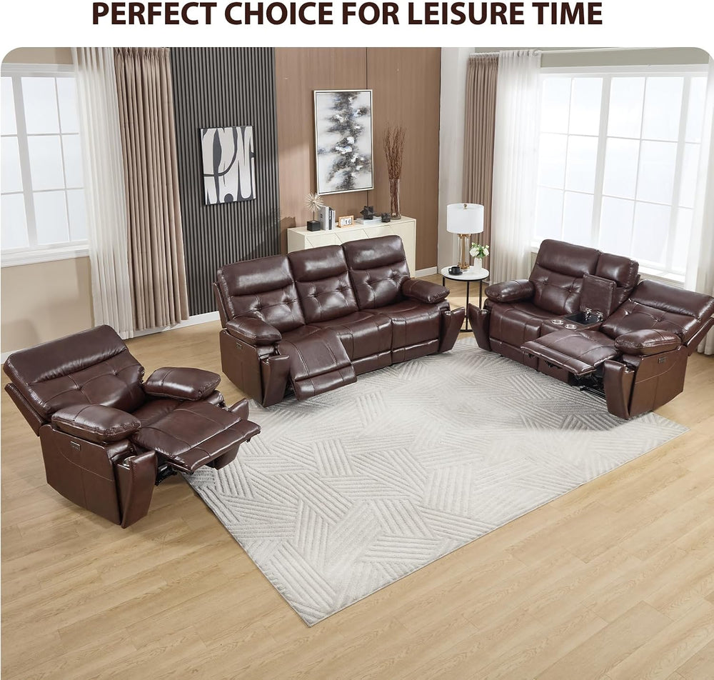 CANMOV Genuine Leather Power Reclining Sofa Set,Living Room Furniture Sofa Se...