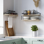 RICHER HOUSE 2+1 Tier Wall Mounted Floating Shelves Set of 2, Rustic Wood Wall Shelf with Metal Frame, Extra Storage Rack for Bathroom, Kitchen, Bedroom with Tissue Rack & Towel Bar - Rustic Wood