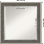 Amanti Art Grey Wall Mirror 25x25 Cottage Grey Silver Square Bathroom Mirror for Wall Decor Living Room, Medium Casual Wood Frame, Hangs Horizonally and Vertically, Bathroom Decor, Beveled Edge