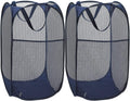 BATTOO Deluxe Strong Mesh Pop up Laundry Hamper Basket with Side Pocket Foldable Hamper for Laundry Room, Bathroom, Kids Room, College Dorm or Travel Navy + Navy