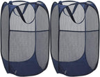 BATTOO Deluxe Strong Mesh Pop up Laundry Hamper Basket with Side Pocket Foldable Hamper for Laundry Room, Bathroom, Kids Room, College Dorm or Travel Navy + Navy