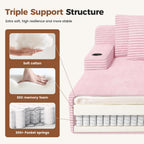 80'' Double Chaise Lounge Chair Indoor, Sofa with Cup Holders 4pcs Pillows | Luxanimarion Deep Seat Sofa with Cup Holders Oversized Boneless Bed for Living Room Bedroom, Corduroy Pink
