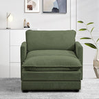 ROWHY Single Armchair with Ottoman, Modern Corduroy Cloud Couch with Convertible Chaise, Upholstered Sofa Set for Living Room, Green