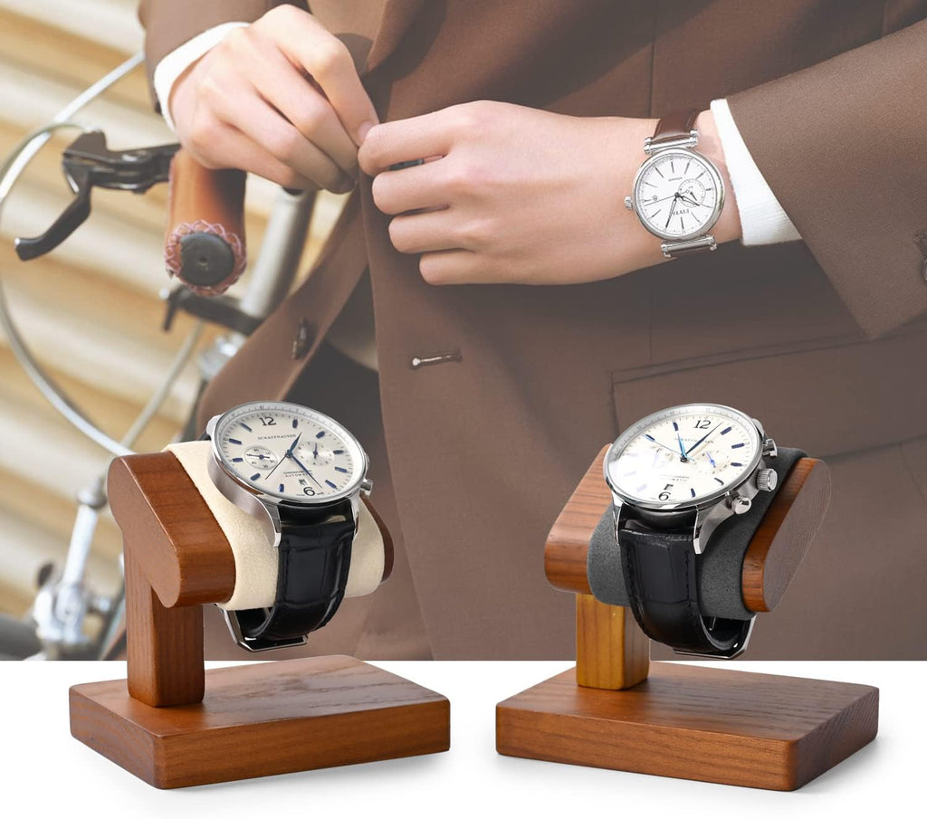 Oirlv Solid Wood Single Watch Display Stand Showcase Bracelet Bangle Jewelry Display Holder Wristwatch Holder for Men or Women(Creamy-white)