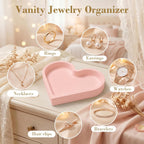 Heart Shape Silicone Jewelry Tray, Ring Dish, Small Key Bowl, Cute Trinket Tray for Necklace Earrings Bracelet Watch, Home Decor Gift for Mom Sister Daughter Friend Girlfriend, Pink