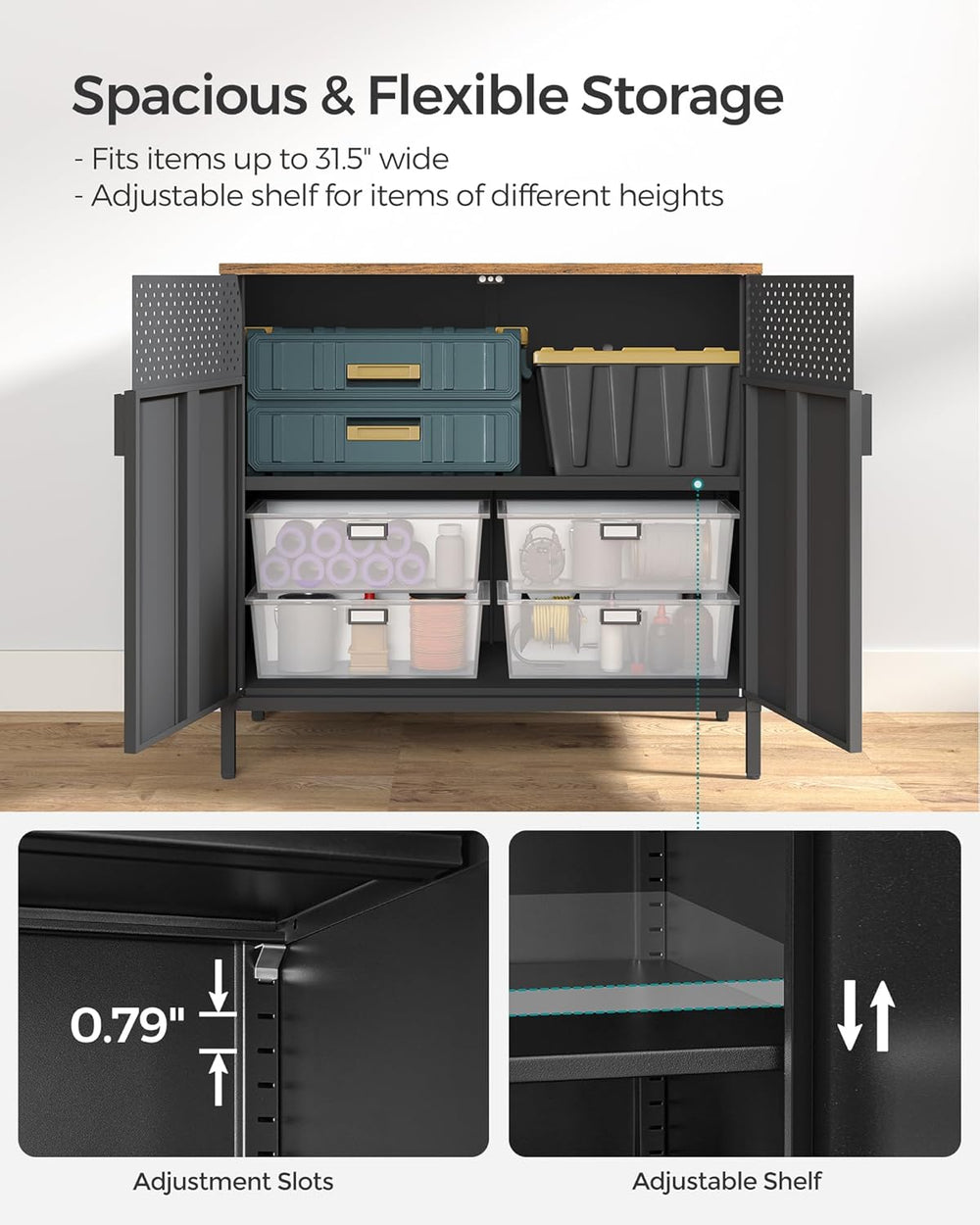 SONGMICS Storage Cabinet, Metal Cabinet, Sideboard with 2 Doors, 15.7 x 31.5 ...