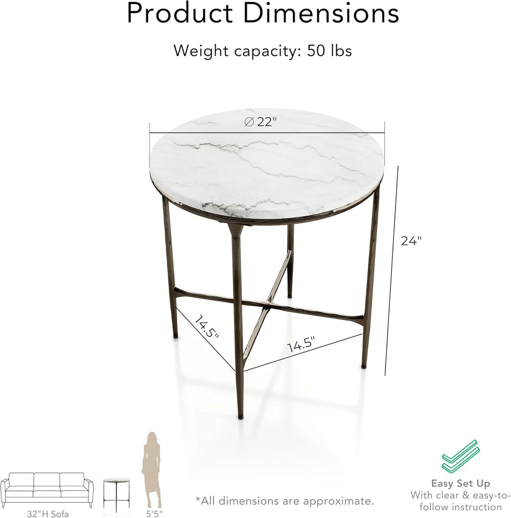 24/7 Shop at Home Aureum Modern 22-inch Round Marble Top End Table with X-Bra...