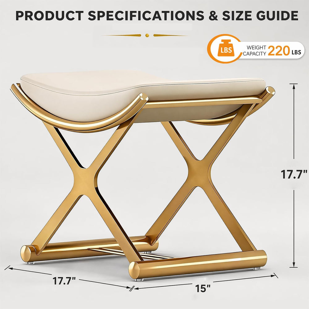 Makeup Vanity Stool Chair - Small Backless Leather Ottoman Bench Gold | With ...