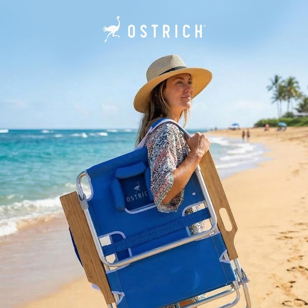 Ostrich the Deluxe 3N1 Lightweight Lawn Beach Reclining Lounge Chair with Footrest, Outdoor Furniture for Patio, Balcony, Backyard, or Porch, Blue