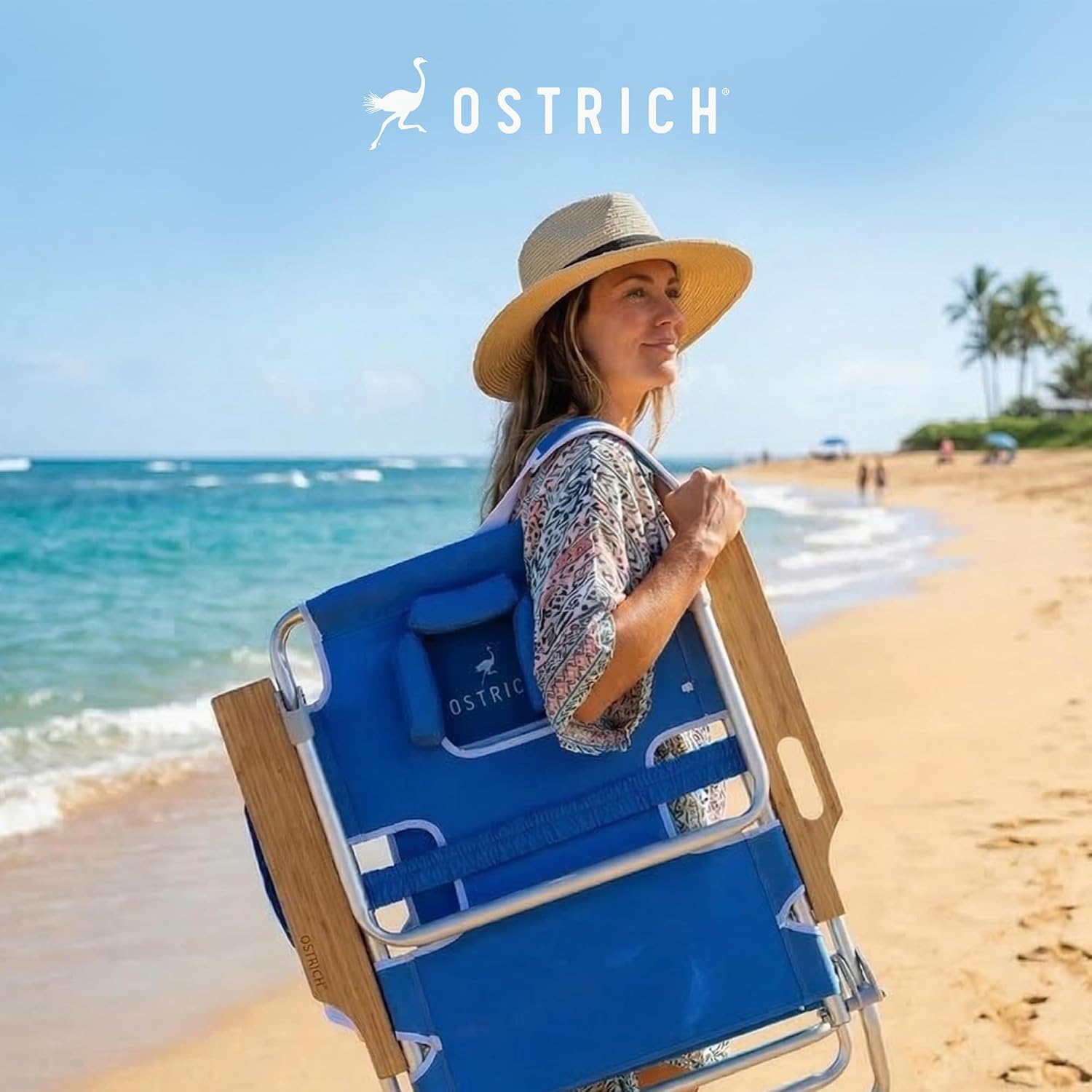 Ostrich the Deluxe 3N1 Lightweight Lawn Beach Reclining Lounge Chair with Footrest, Outdoor Furniture for Patio, Balcony, Backyard, or Porch, Blue
