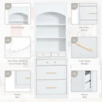 83.7inch High Modern Kitchen Pantry, Freestanding Tall Kitchen Hutch with 5 Storage Drawers and Adjustable Shelf, Display Cupboard Cabinet with Faux Marble Top, White