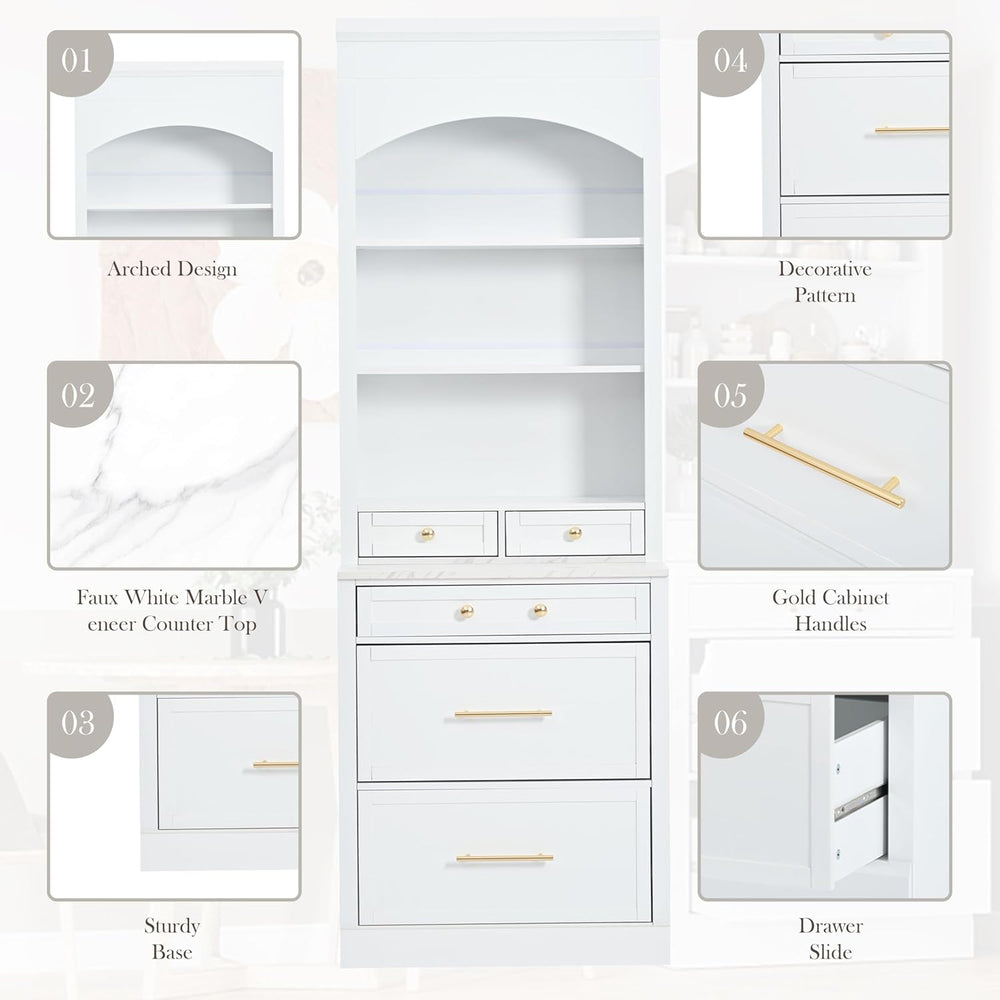 83.7'' Tall Kitchen Pantry Cabinet, 5 Storage Drawers & Adjustabl...