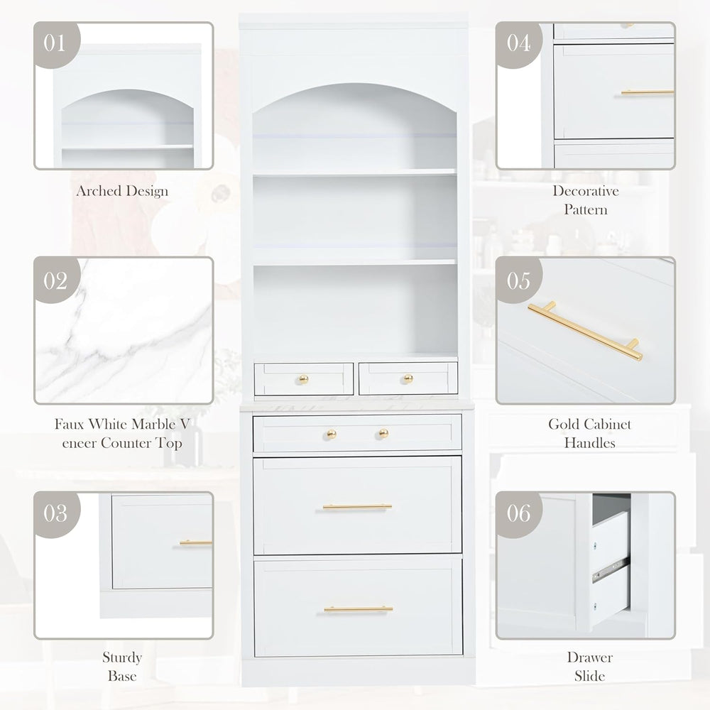 83.7" Tall Kitchen Pantry, Modern Storage Cabinet with 5 Drawers 1 Adjus...