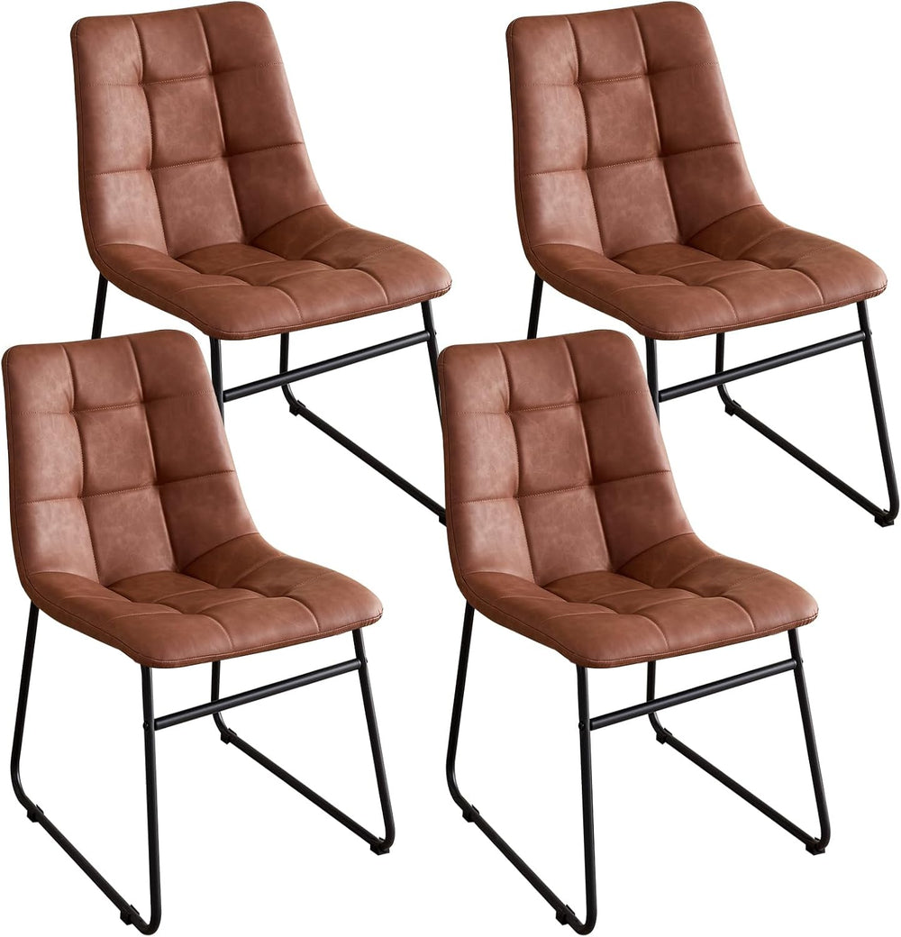 Dining Chairs Set of 4 Faux Leather Cushion Kitchen Chair, Brown | Synthetic ...