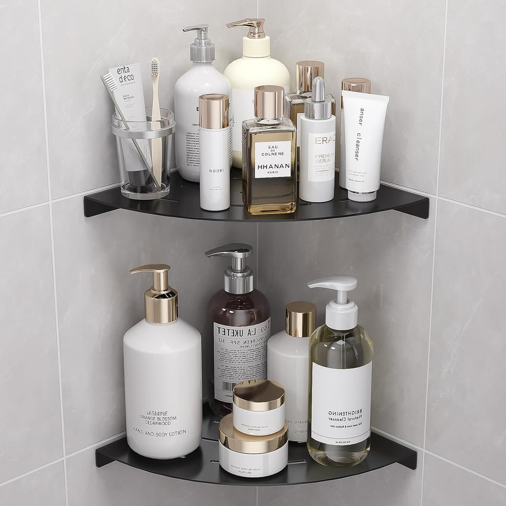 2 Pack Corner Shower Shelves Load Capacity 40 lbs 304 Stainless Steel Shower Corner Shelf Will not Rust 8in Shower Shelf for Inside Shower Matte Black Drilling Installation