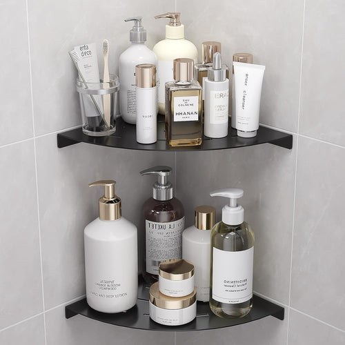 2 Pack Corner Shower Shelves Load Capacity 40 lbs 304 Stainless Steel Shower Corner Shelf Will not Rust 8in Shower Shelf for Inside Shower Matte Black Drilling Installation