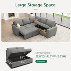 HONBAY Modular Sectional Sleeper Sofa with Pull Out Bed, Chenille L Shaped Couch with Storage Seats, Convertible Sectional Couches for Living Room, Warm Grey