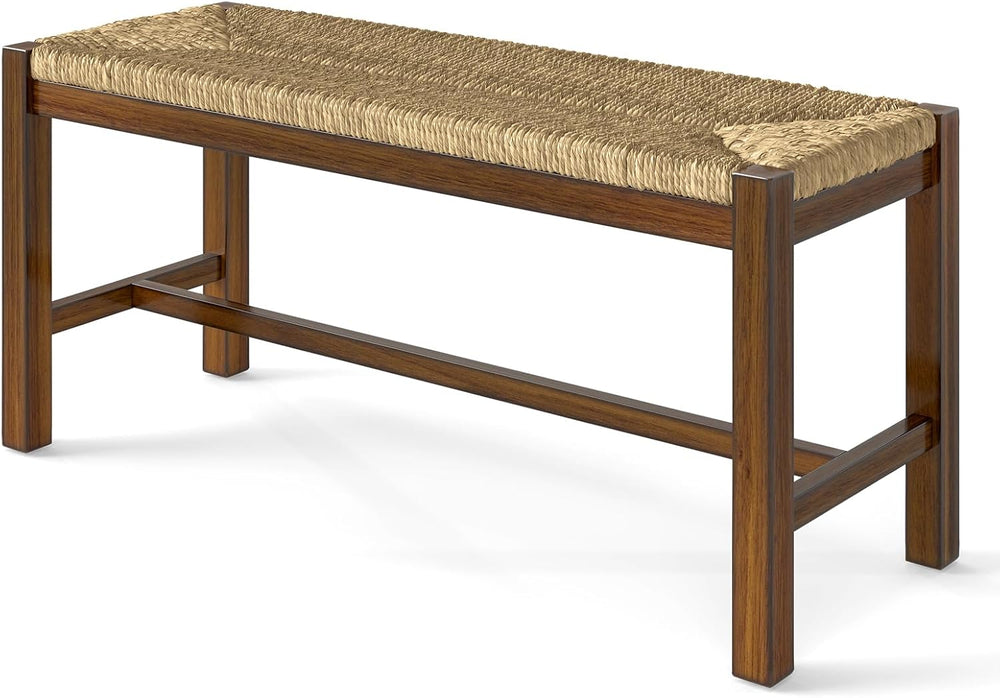 GOFLAME 40” Dining Bench, Farmhouse Boho Entryway Bench with Woven Seagrass S...