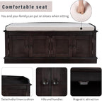 Vintage Hallway Storage Bench with 4 Doors and Adjustable Shelves,Entryway Shoe Rack W/Removable Cushion,for Living Room Bedroom Porch,Espresso,42″