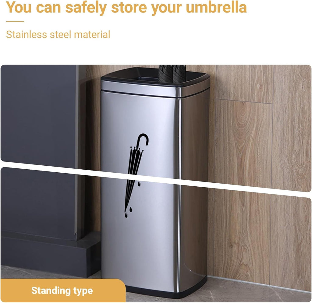 Large Capacity Inner and Outer Separated Metal Umbrella Holder Commercial Tall Square Umbrella Stand Rack Home Umbrellas Organizer for Entryway(Gray)